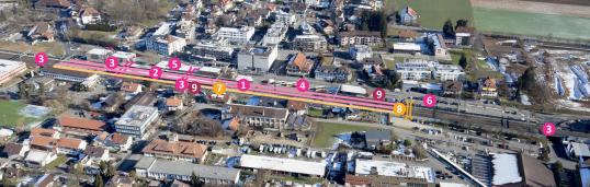Übersicht Bahnhof Münsingen aus der Luft