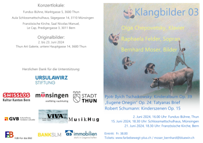 KLANGBILDER 03: Olga Chepovetsky, Klavier / Raphaela Felder, Gesang / Bernhard Moser, Bilder